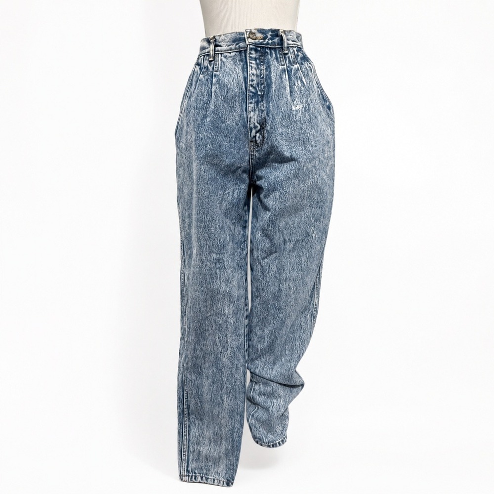 Bill Blass Vintage High Waisted Acid Wash Pleated Tapered Jeans Blue Size 8